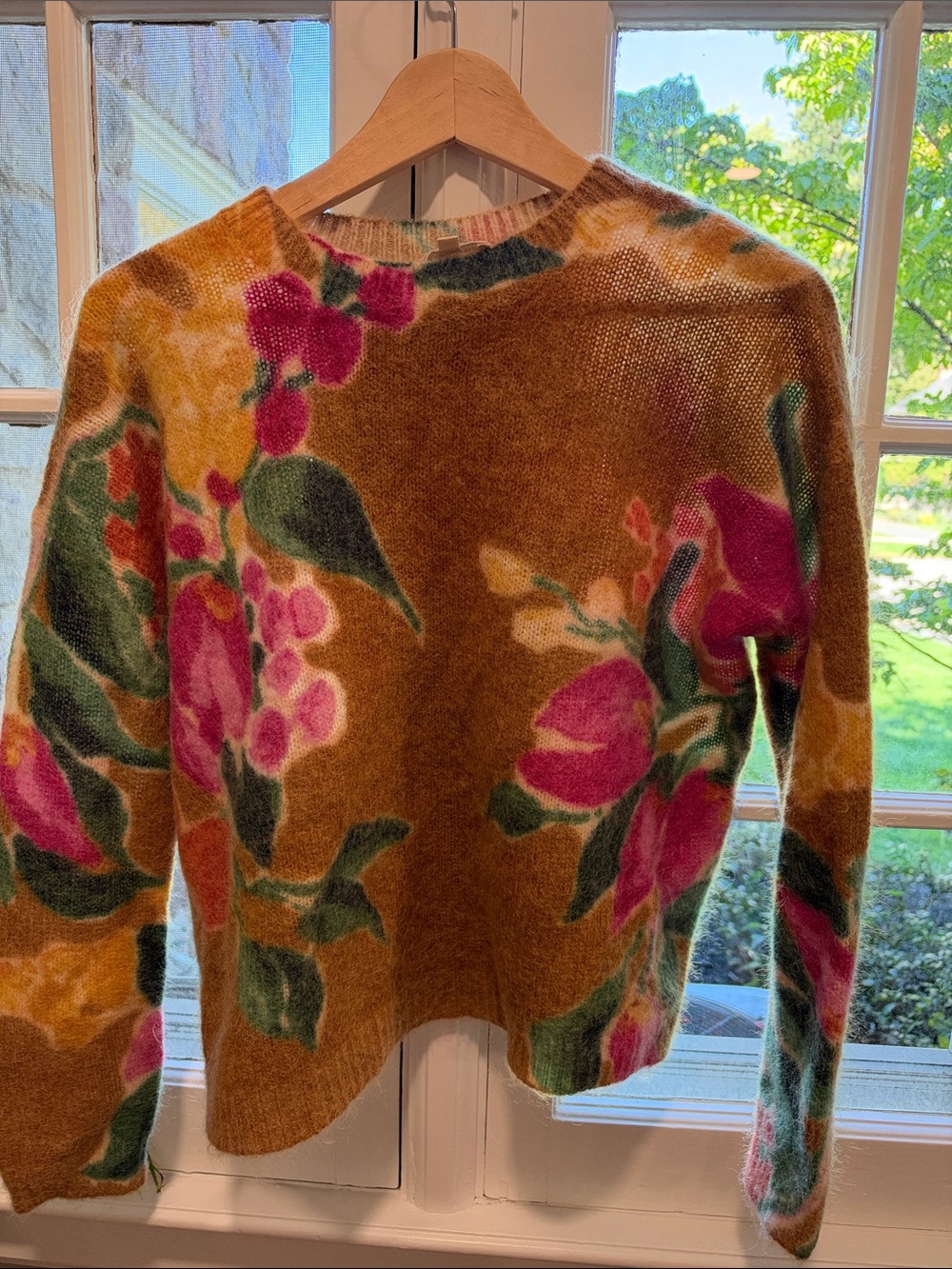 Sezane Floral Crewneck Sweater in Mustard & Pink